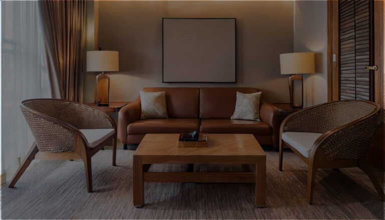 wooden chairs and sofa-dark