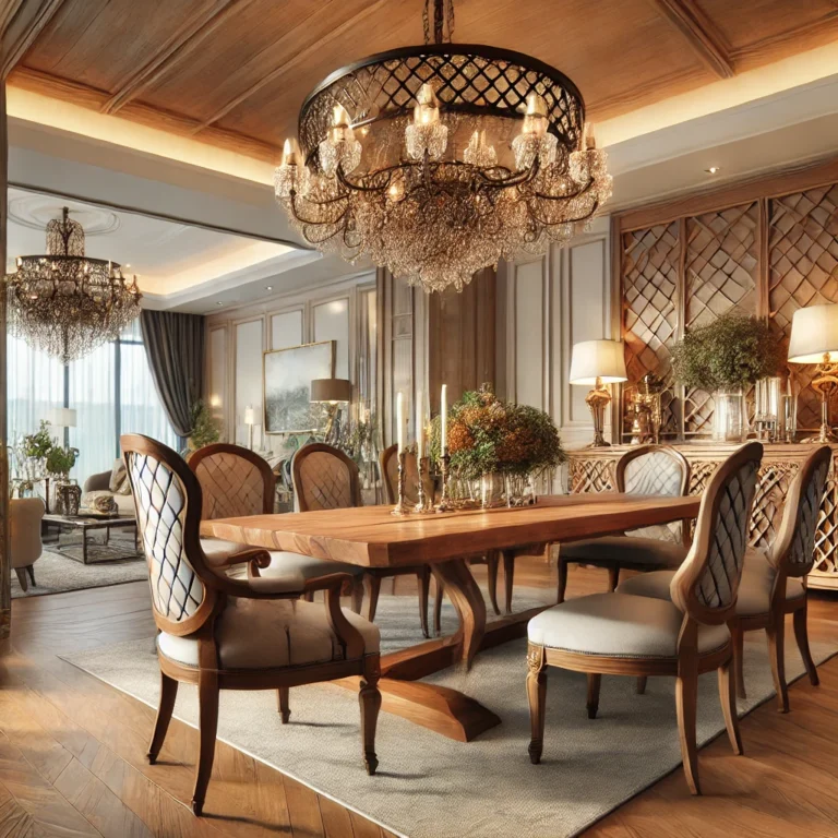 DALL·E-2025-02-08-13.34.58-A-beautifully-designed-dining-room-with-a-handcrafted-wooden-table-elegant-chairs-and-a-stylish-chandelier.-The-setting-exudes-luxury-warmth-and-p-1