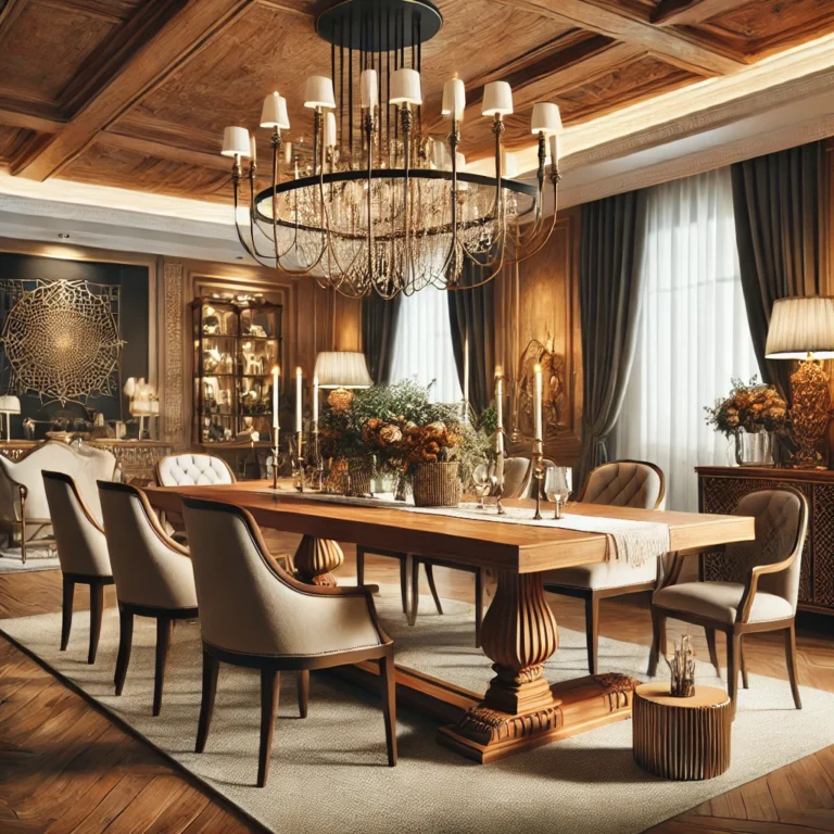 DALL·E-2025-02-08-13.35.10-A-beautifully-designed-dining-room-with-a-handcrafted-wooden-table-elegant-chairs-and-a-stylish-chandelier.-The-setting-exudes-luxury-warmth-and-p-1